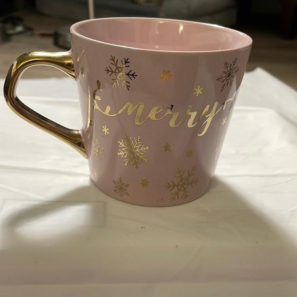 Thalia Sodie “Merry” Coffee Tea Mug Cup 16Oz Pink & Golden Porcelain - Picture 1 of 7